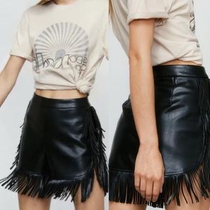 Nasty Gal Black Faux Leather High Rise Tassel Fringe Shorts